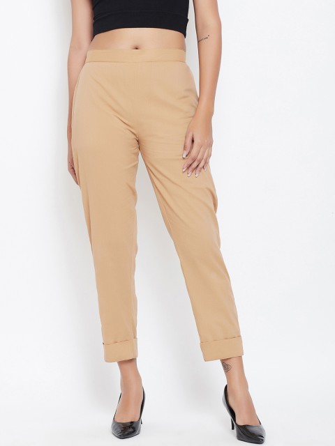 

Meee Women Beige Regular Fit Solid Cigarette Trousers