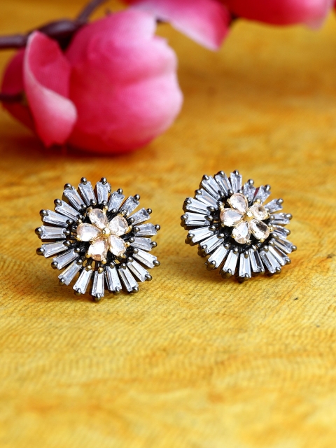 

Bhana Fashion Rhodium-Plated American Diamond Circular Studs, Metallic