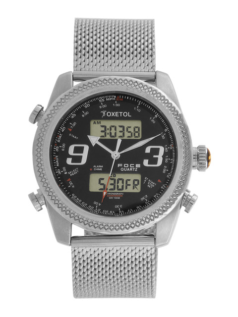 

FOCE Men Black & Silver-Toned Analogue and Digital Watch