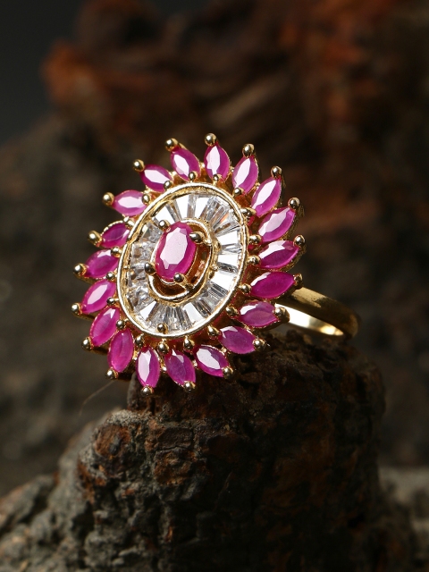 

Bhana Fashion Gold-Plated & Magenta AD-Studded Handcrafted Finger Ring