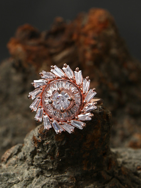 

Bhana Fashion Rose Gold-Plated & White AD-Studded Handcrafted Finger Ring