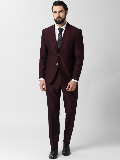 

Peter England Men Maroon Self-Design Single-Breasted Slim-Fit Formal Suit