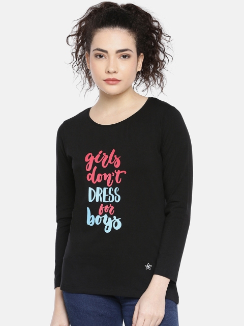 

Dollar Missy Women Black Printed Round Neck T-shirt