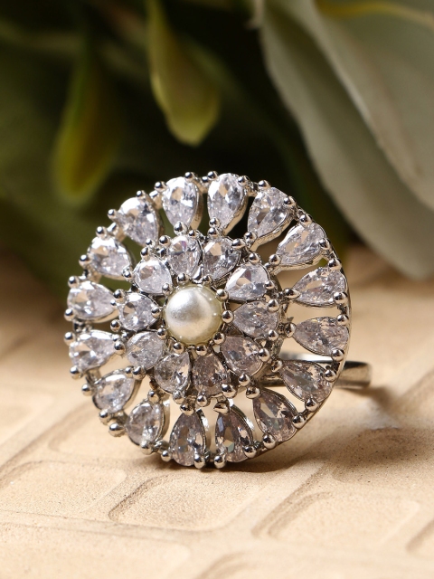 

Bhana Fashion Silver-Plated & White AD-Studded Handcrafted Finger Ring