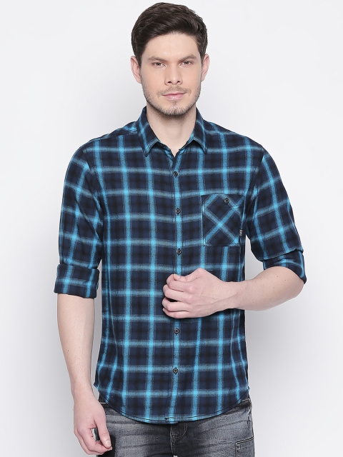 

Mufti Men Navy Blue Slim Fit Checked Casual Shirt