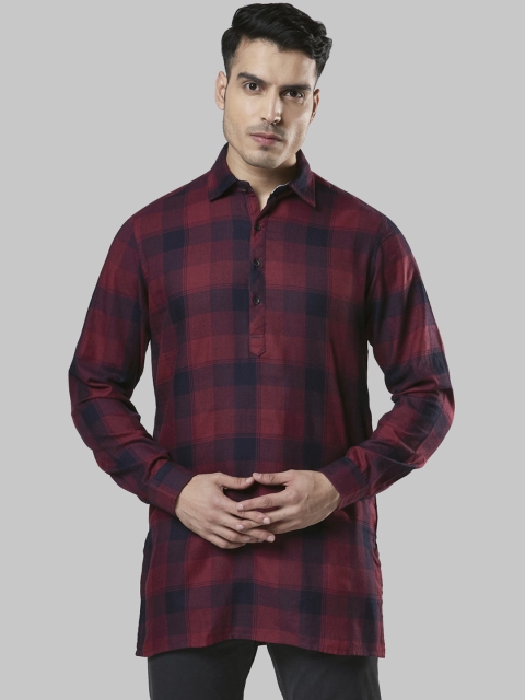

Ethnix by Raymond Men Maroon Checked Straight Kurta