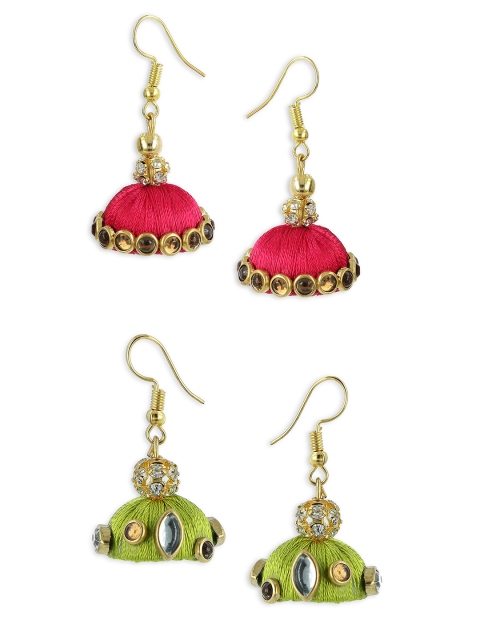 

AKSHARA Pack of 2 Gold-Plated Dome Shaped Jhumkas, Pink
