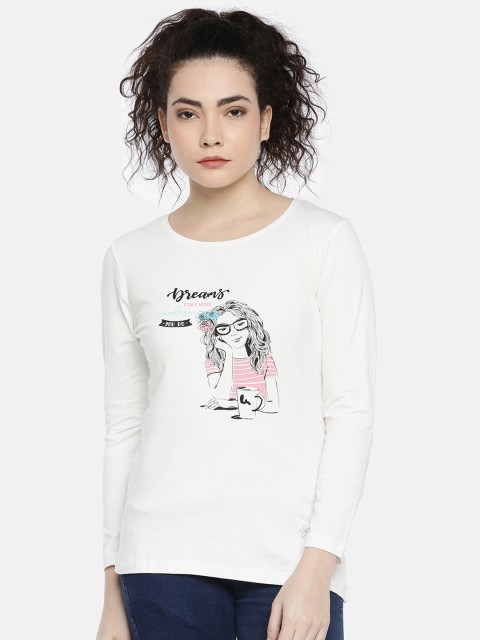 

Dollar Missy Women White Printed Round Neck T-shirt