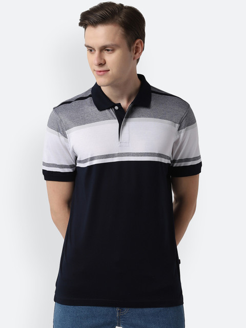 

Peter England Casuals Men Navy Blue & White Colourblocked Polo Collar T-shirt