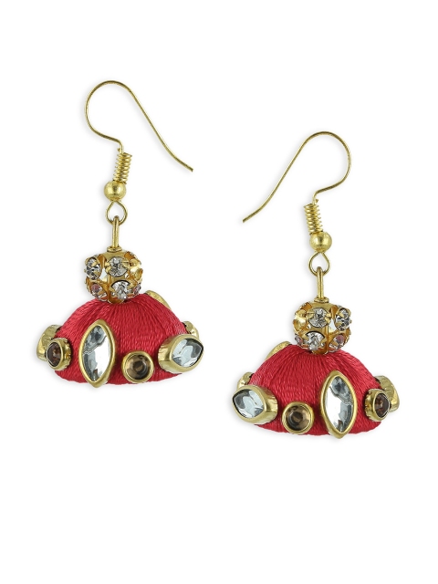 

AKSHARA Red & Gold-Plated Handcrafted Dome Shaped Jhumkas