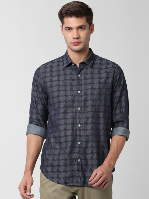 

Peter England Casuals Men Blue & Grey Slim Fit Checked Casual Shirt