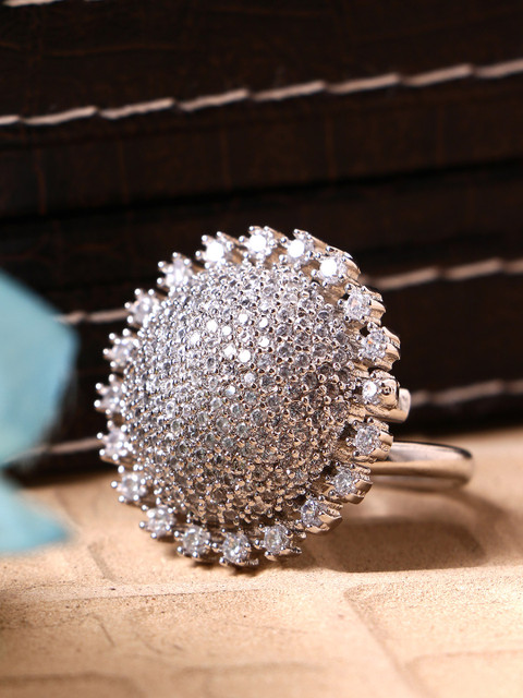 

Bhana Fashion Silver-Plated & White AD-Studded Handcrafted Finger Ring