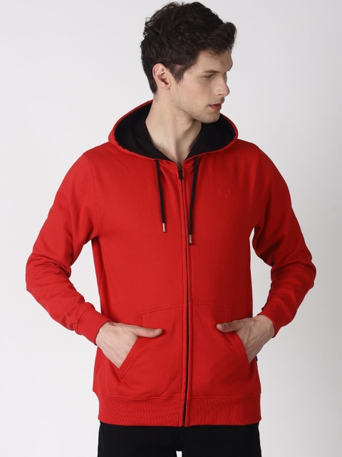 

Blue Saint Men Red Solid Hooded Sweatshirt