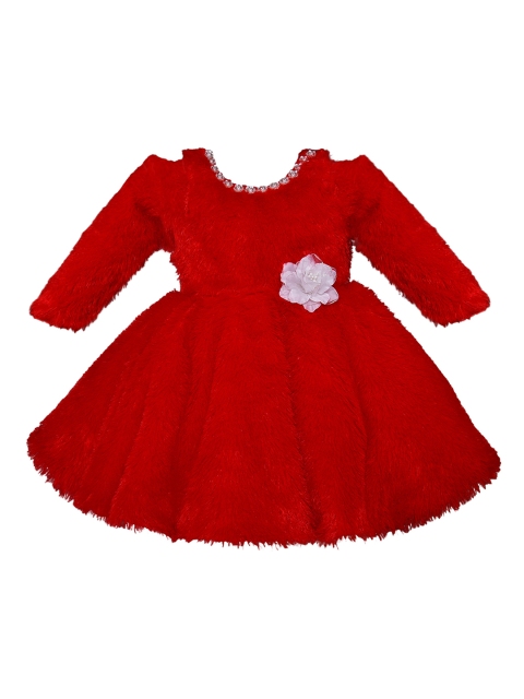 

Wish Karo Girls Red Self Design Fit and Flare Dress