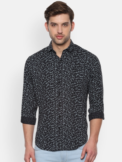 

V Dot Men Black Slim Fit Printed Casual Shirt