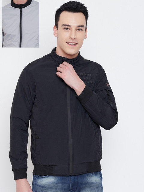 

Okane Men Black Solid Reversible Bomber Jacket