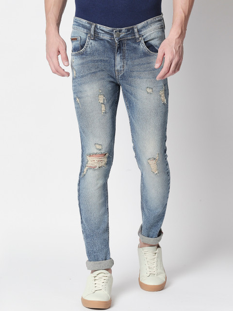 

BOLTS and BARRELS Men Blue Slim Fit Low-Rise Highly Distressed Stretchable Jeans