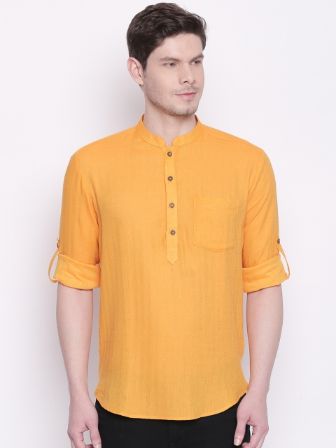 

indus route by Pantaloons Men Yellow Woven Design Straight Kurta
