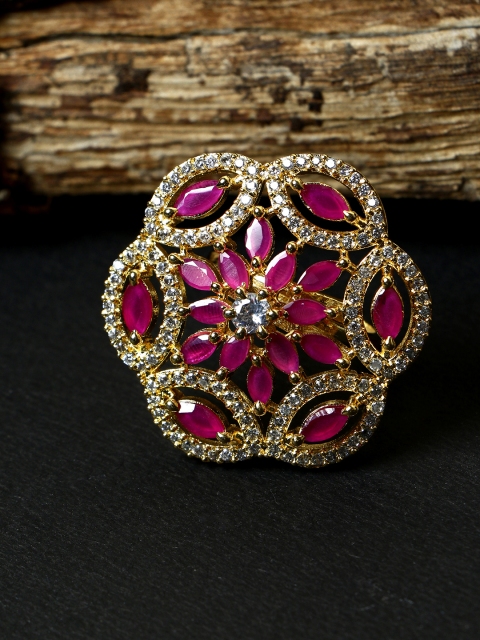 

Bhana Fashion Gold-Plated & Magenta AD-Studded Handcrafted Finger Ring