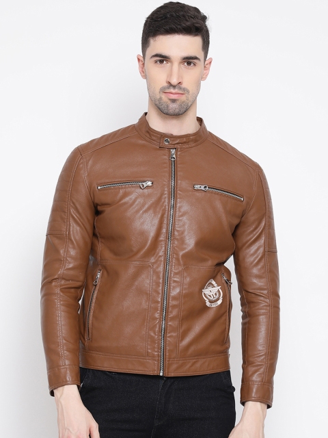 

Justanned Men Tan Brown Solid Biker Jacket