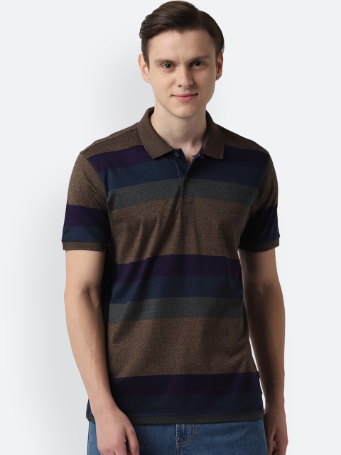 

Peter England Casuals Men Brown Striped Polo Collar T-shirt