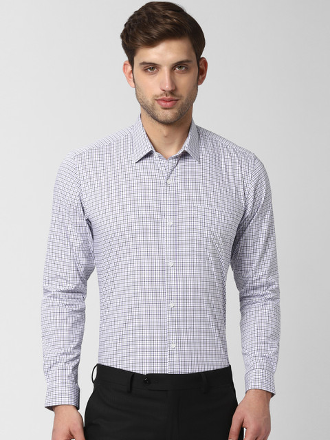 

Peter England Men Off-White & Purple Regular Fit Checked Formal Shirt