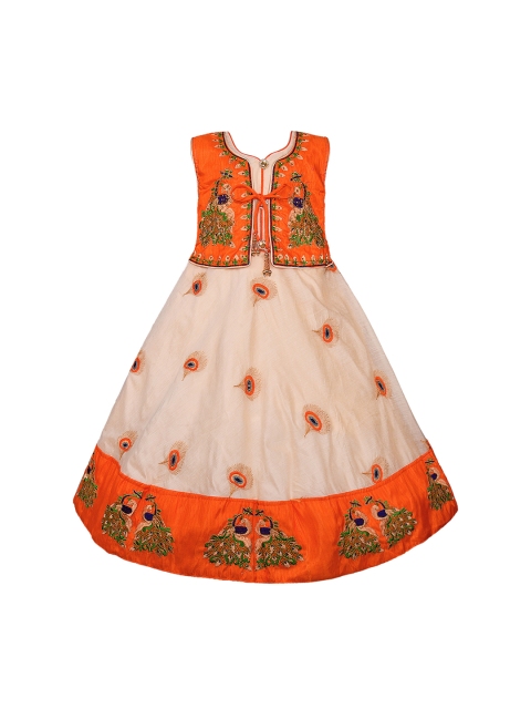 

Wish Karo Girls Orange Embroidered Fit and Flare Dress