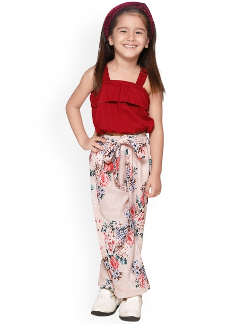 

LilPicks Girls Maroon & Peach-Coloured Printed Top with Palazzos