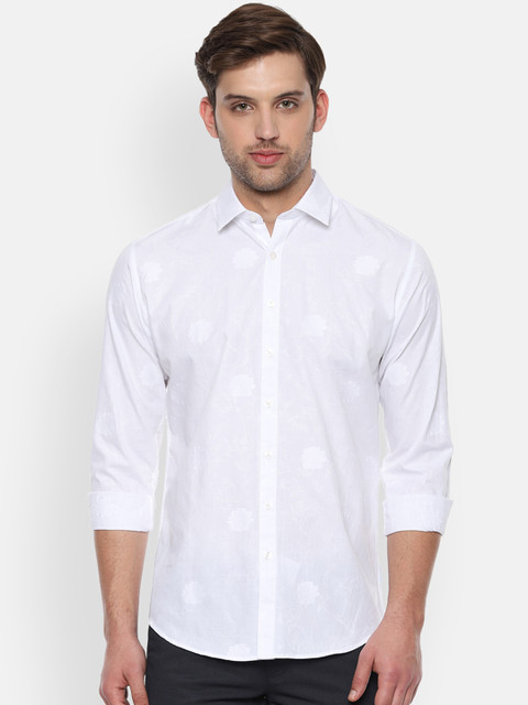 

V Dot Men White Slim Fit Self Design Casual Shirt