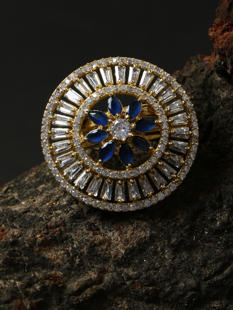 

Bhana Fashion Gold-Plated & Blue AD-Studded Handcrafted Finger Ring