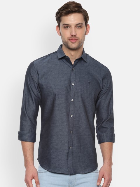 

V Dot Men Navy Blue Slim Fit Self Design Casual Shirt