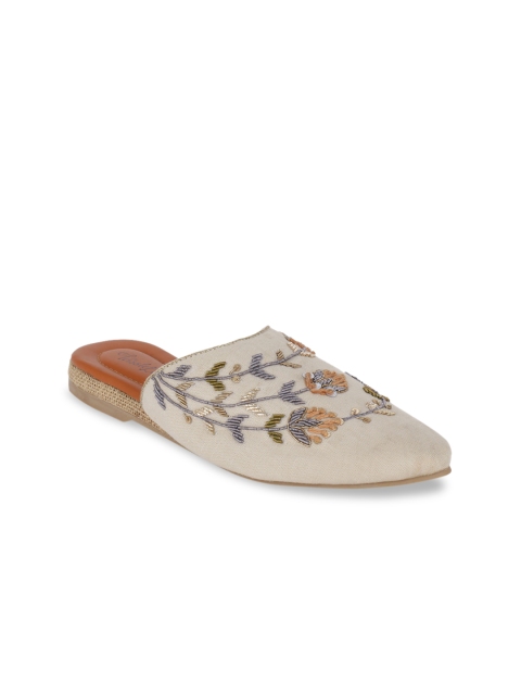 

The Tassle Life Women Cream-Coloured Zardozi Work Mules