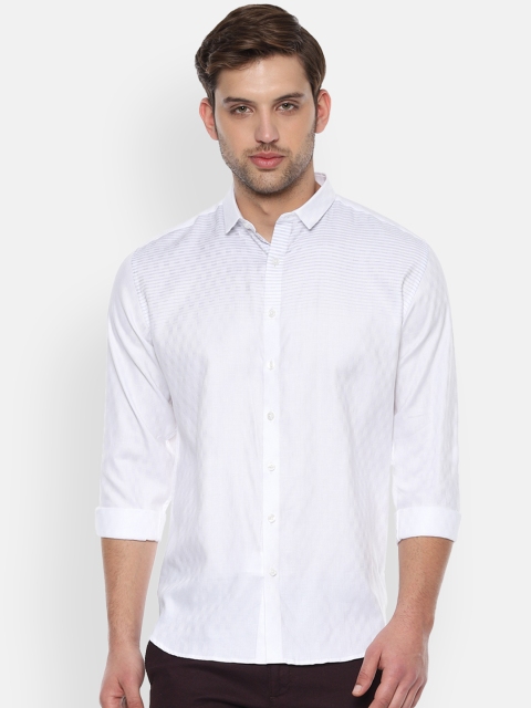 

V Dot Men White Slim Fit Self Design Casual Shirt
