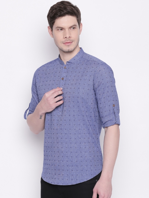 

indus route by Pantaloons Men Blue Woven Design Straight Kurta