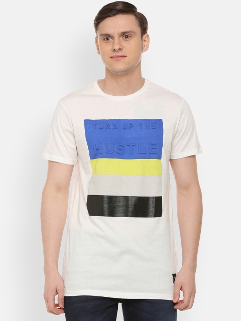 

People Men White Blue Colourblocked Round Neck Pure Cotton T-shirt