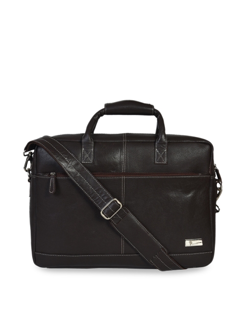 

Peseta Unisex Brown Solid Leather Laptop Bag