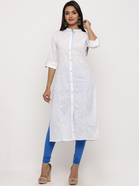 

BUYCLARA Women White Solid Straight Kurta