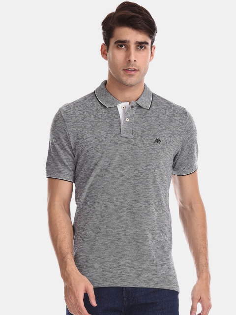 

Aeropostale Men Grey Melange Solid Polo Collar T-shirt