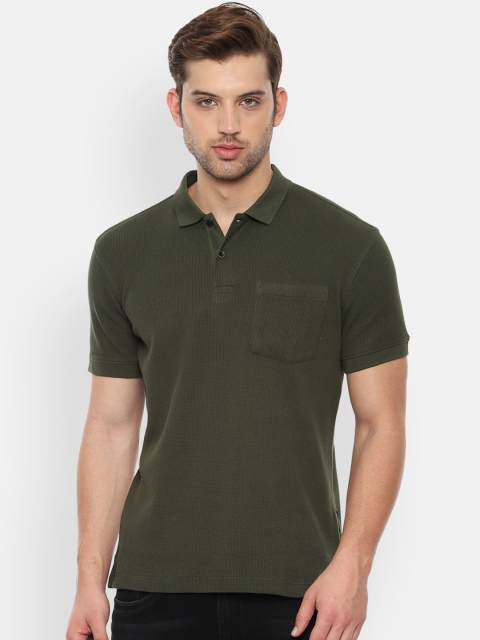 

Van Heusen Men Olive Green Solid Polo Collar T-shirt