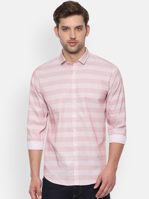 

V Dot Men Pink Slim Fit Striped Casual Shirt