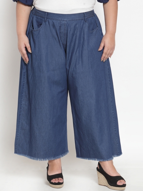 

plusS Women Blue Solid Wide Leg Palazzos