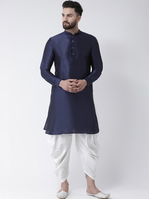

I Know Men Navy Blue & White Solid Kurta with Dhoti Pants