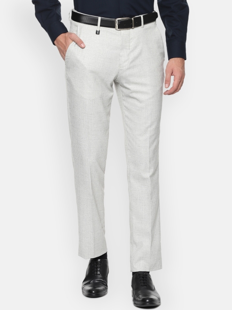 

V Dot Men White & Black Skinny Fit Self Design Formal Trousers