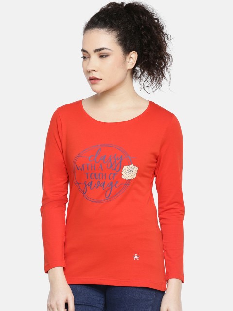 

Dollar Missy Women Red Printed Round Neck T-shirt