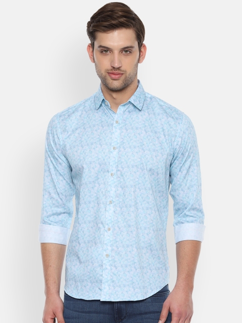 

V Dot Men Blue Slim Fit Printed Casual Shirt