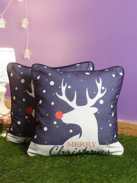

Soumya Blue Set of 2 Quirky Square Cushion Covers
