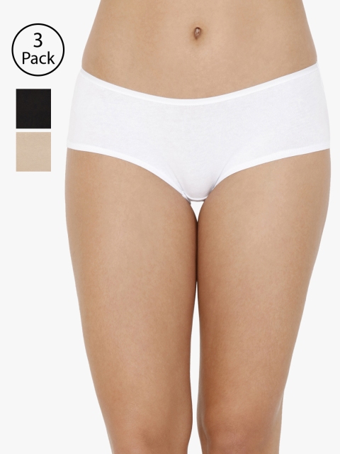 

every de by amante Women Pack of 3 Solid Boyshorts EK331, White