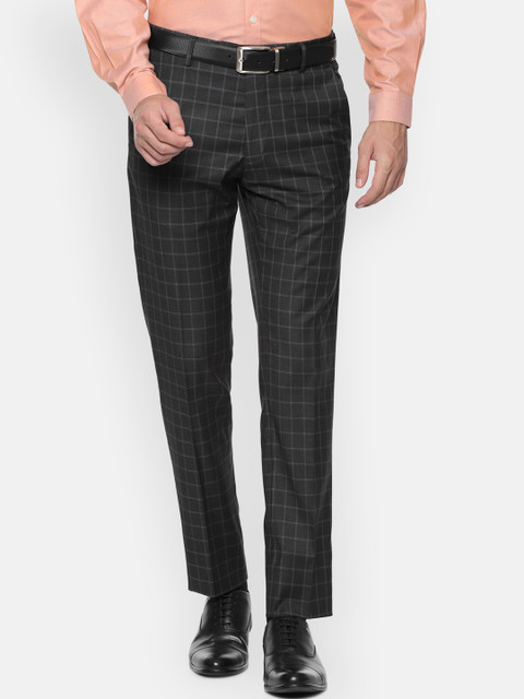 

Van Heusen Men Charcoal Grey & White Slim Fit Checked Formal Trousers