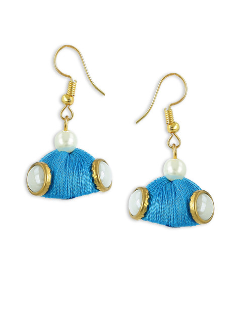 

AKSHARA Blue Dome Shaped Gold-Plated Jhumkas
