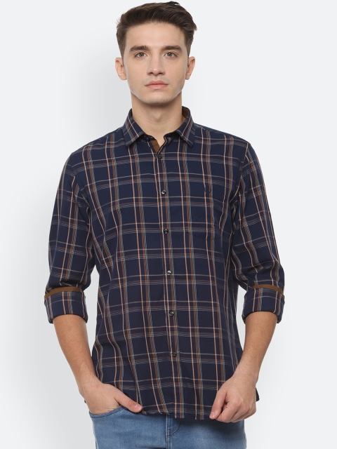 

Van Heusen Sport Men Navy Blue Slim Fit Checked Casual Shirt
